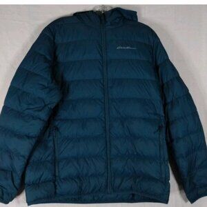 Eddie Bauer EB650 Hooded Quilted Puffer Full Zip Down Jacket Blue Size Medium